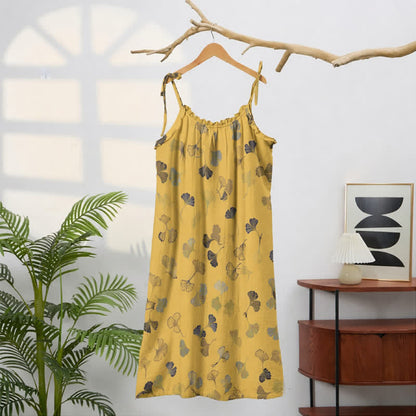 Ginkgo Leaf Tie Strap Lounge Nightgown