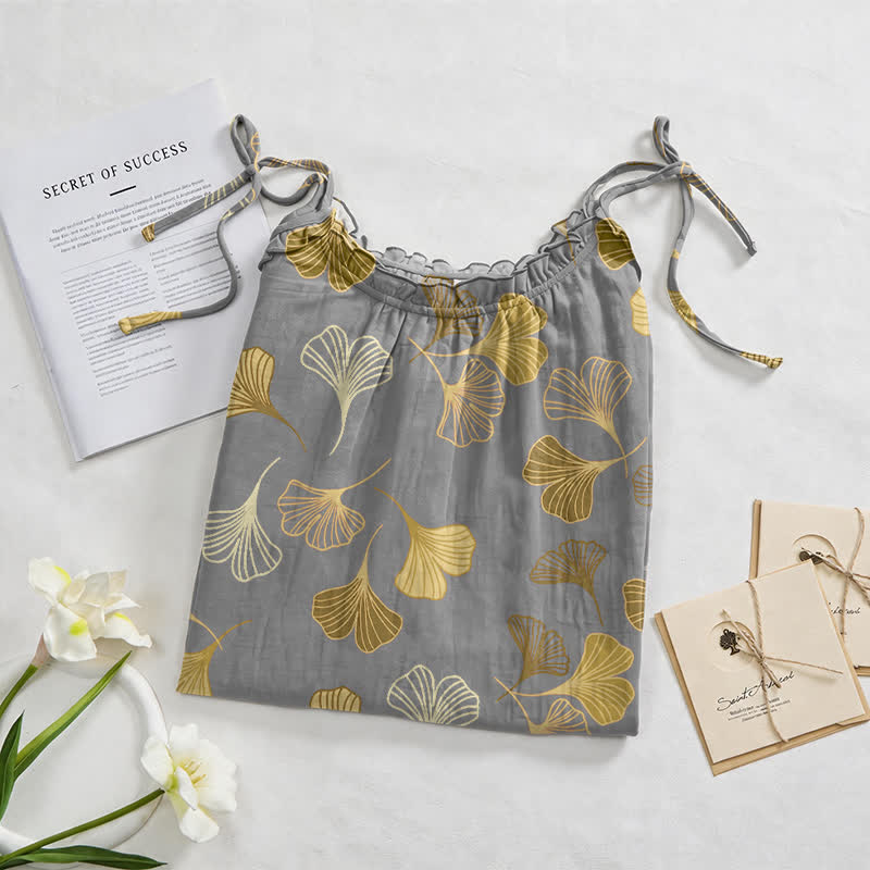 Ginkgo Leaf Tie Strap Lounge Nightgown