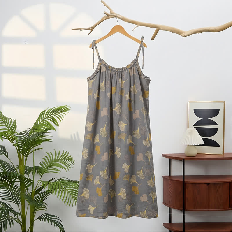Ginkgo Leaf Tie Strap Lounge Nightgown