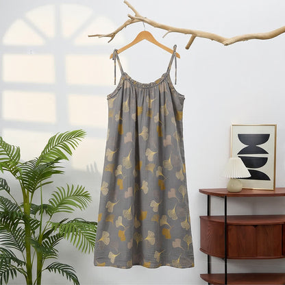 Ginkgo Leaf Tie Strap Lounge Nightgown