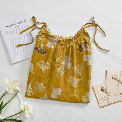 Ginkgo Leaf Tie Strap Lounge Nightgown