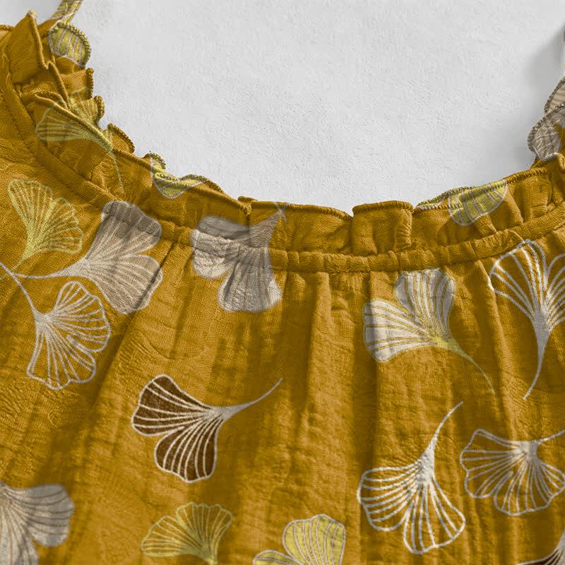 Ginkgo Leaf Tie Strap Lounge Nightgown