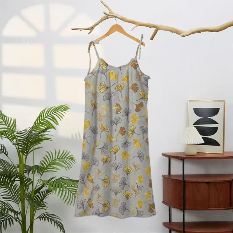 Ginkgo Leaf Tie Strap Lounge NightDress
