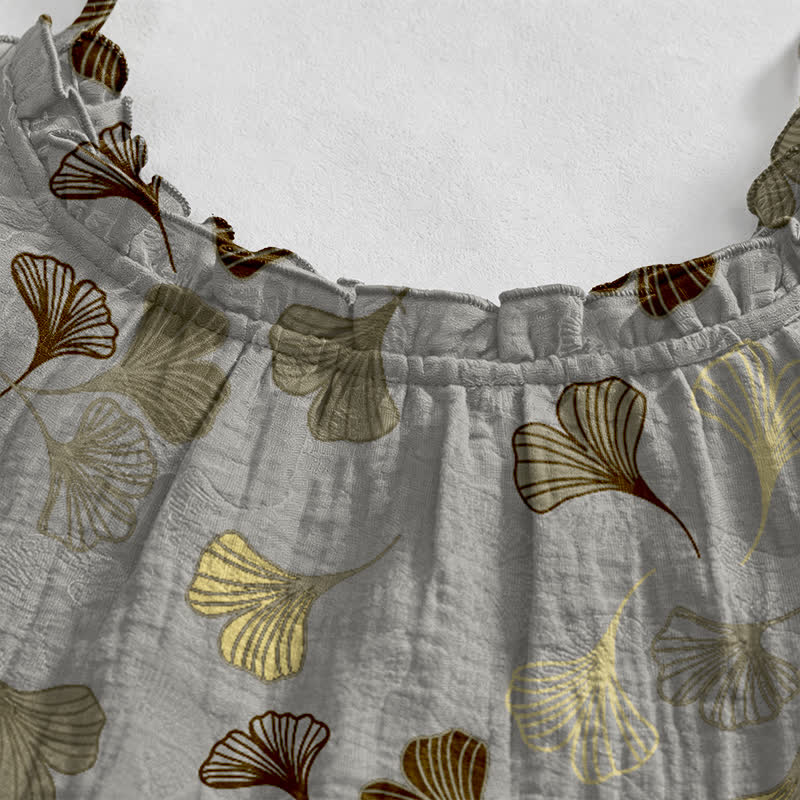 Ginkgo Leaf Tie Strap Lounge Nightgown