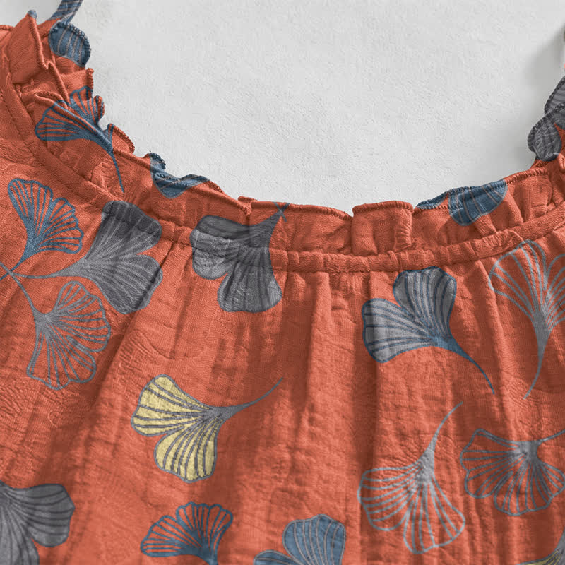 Ginkgo Leaf Tie Strap Lounge Nightgown