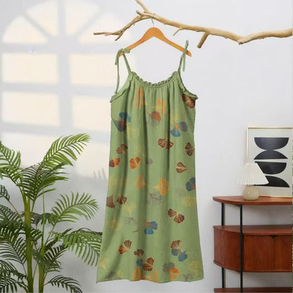 Ginkgo Leaf Tie Strap Lounge Nightgown