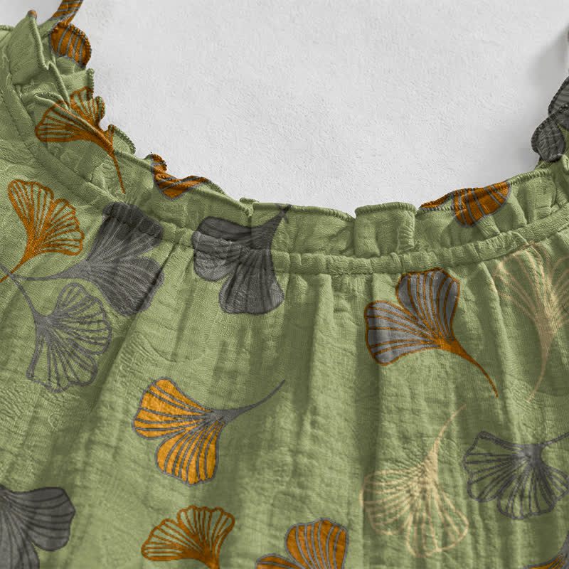 Ginkgo Leaf Tie Strap Lounge Nightgown