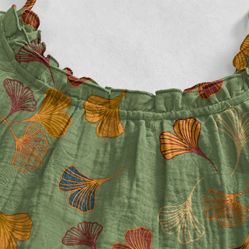 Ginkgo Leaf Tie Strap Lounge Nightgown