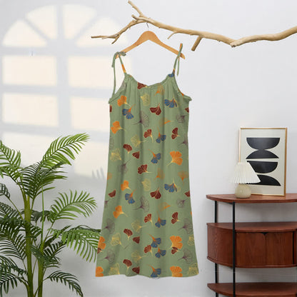 Ginkgo Leaf Tie Strap Lounge Nightgown