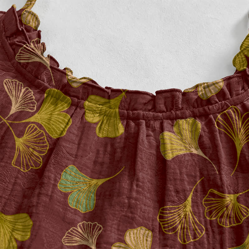 Ginkgo Leaf Tie Strap Lounge Nightgown