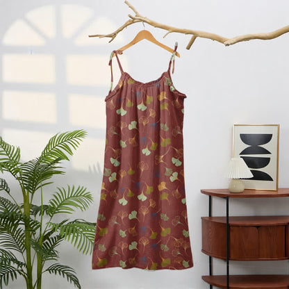 Ginkgo Leaf Tie Strap Lounge Nightgown