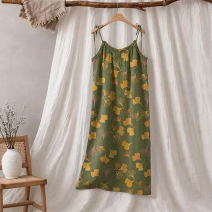 Ginkgo Leaf Tie Strap Lounge Nightgown