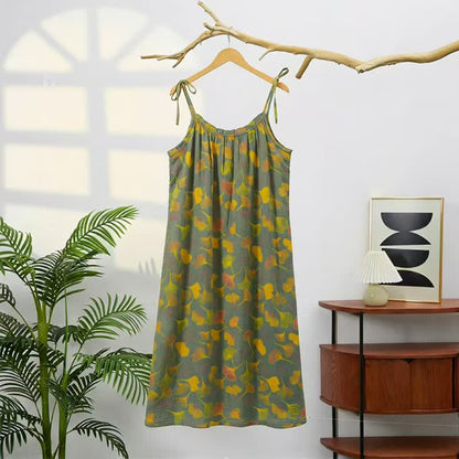 Ginkgo Leaf Tie Strap Lounge Nightgown