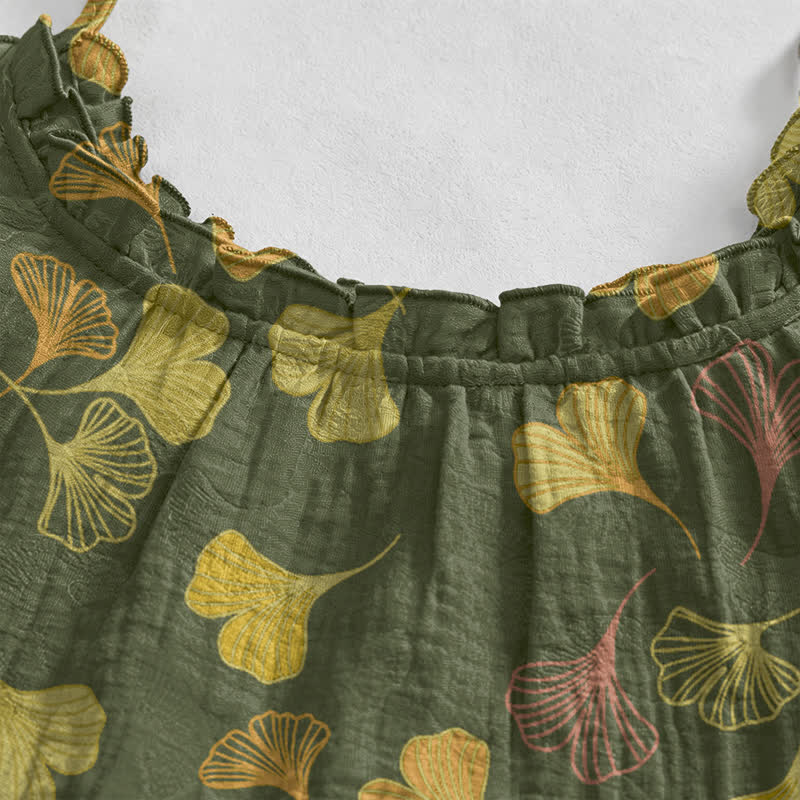 Ginkgo Leaf Tie Strap Lounge Nightgown