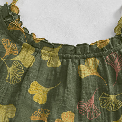 Ginkgo Leaf Tie Strap Lounge Nightgown