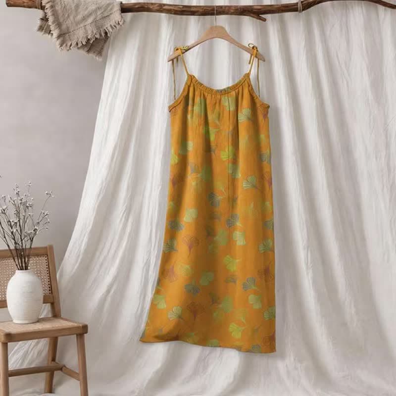 Ginkgo Leaf Tie Strap Lounge Nightgown
