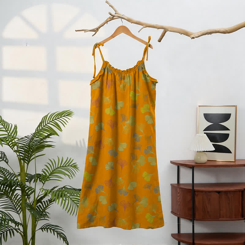 Ginkgo Leaf Tie Strap Lounge Nightgown