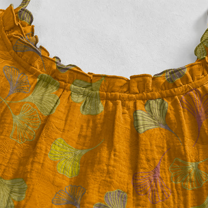 Ginkgo Leaf Tie Strap Lounge Nightgown
