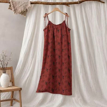 Ginkgo Leaf Tie Strap Lounge Midi Dress