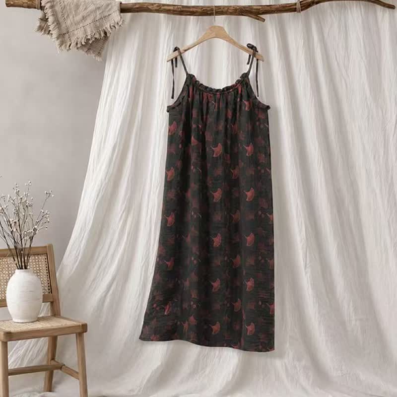Ginkgo Leaf Tie Strap Lounge Midi Dress
