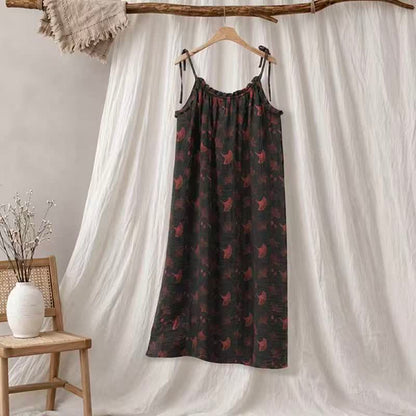 Ginkgo Leaf Tie Strap Lounge Midi Dress