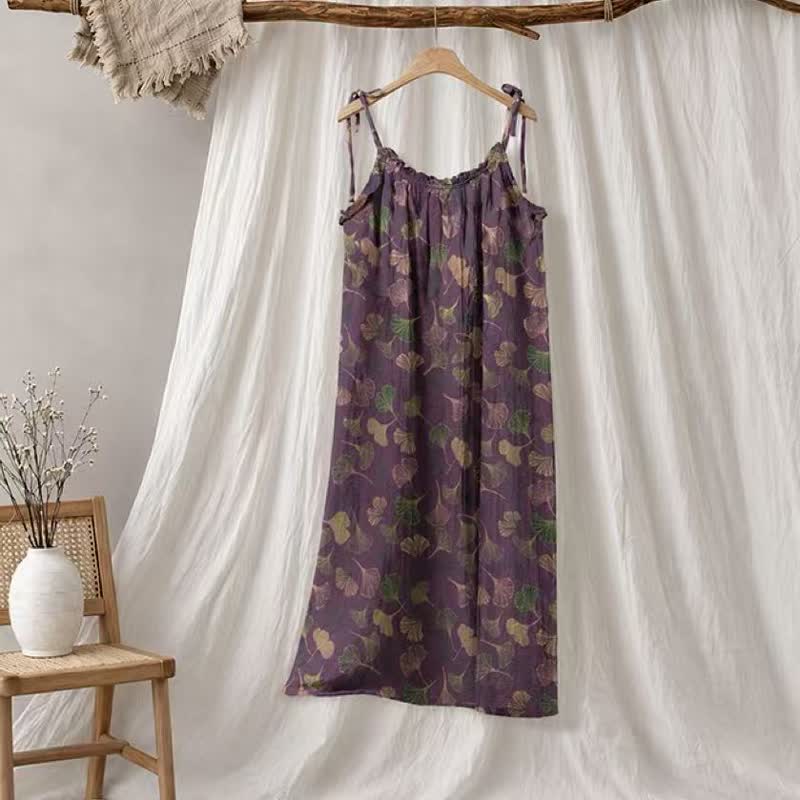 Ginkgo Leaf Tie Strap Lounge Nightgown