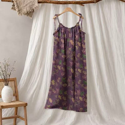 Ginkgo Leaf Tie Strap Lounge Nightgown