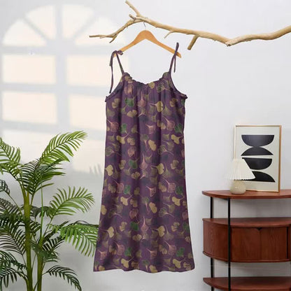 Ginkgo Leaf Tie Strap Lounge Nightgown