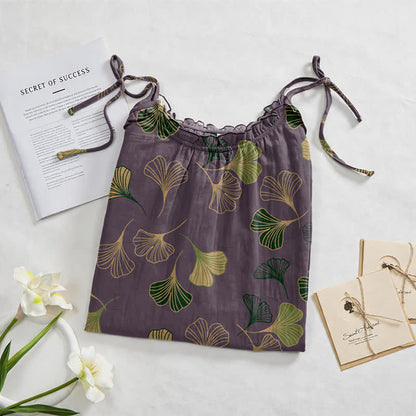 Ginkgo Leaf Tie Strap Lounge Nightgown