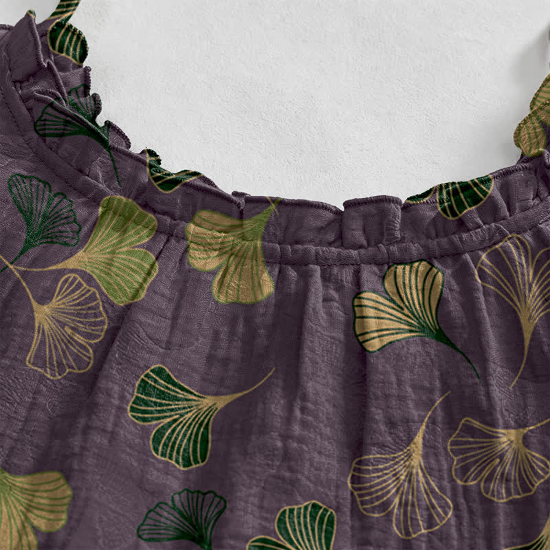Ginkgo Leaf Tie Strap Lounge Nightgown