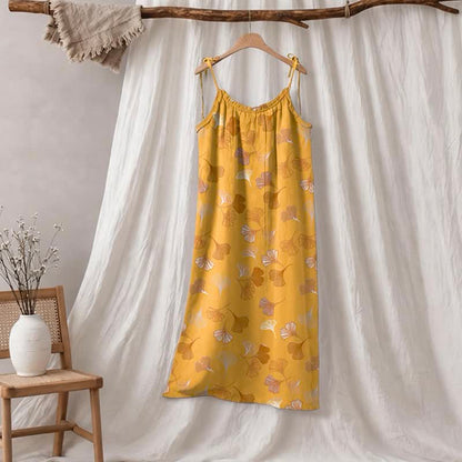 Ginkgo Leaf Tie Strap Lounge Midi Dress