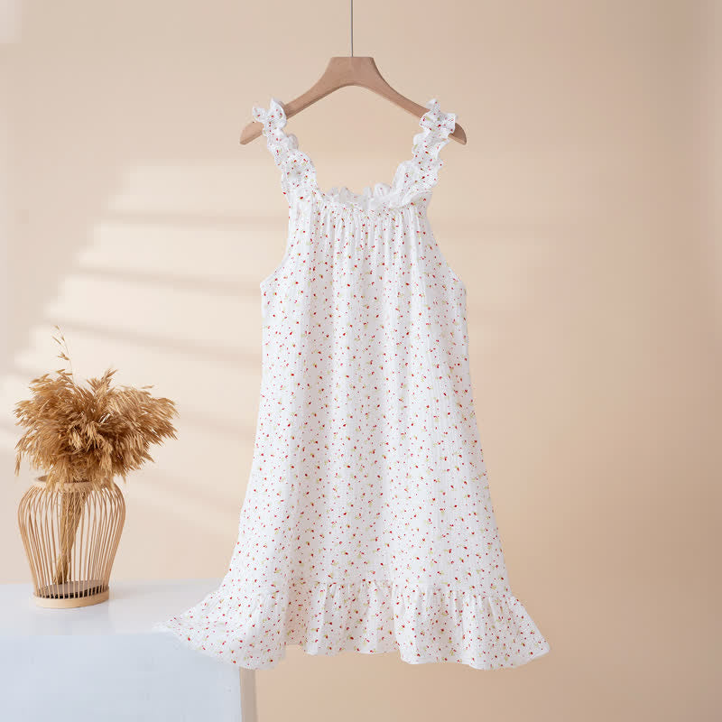 Cotton Floral Ruffle Strap Lounge Dress