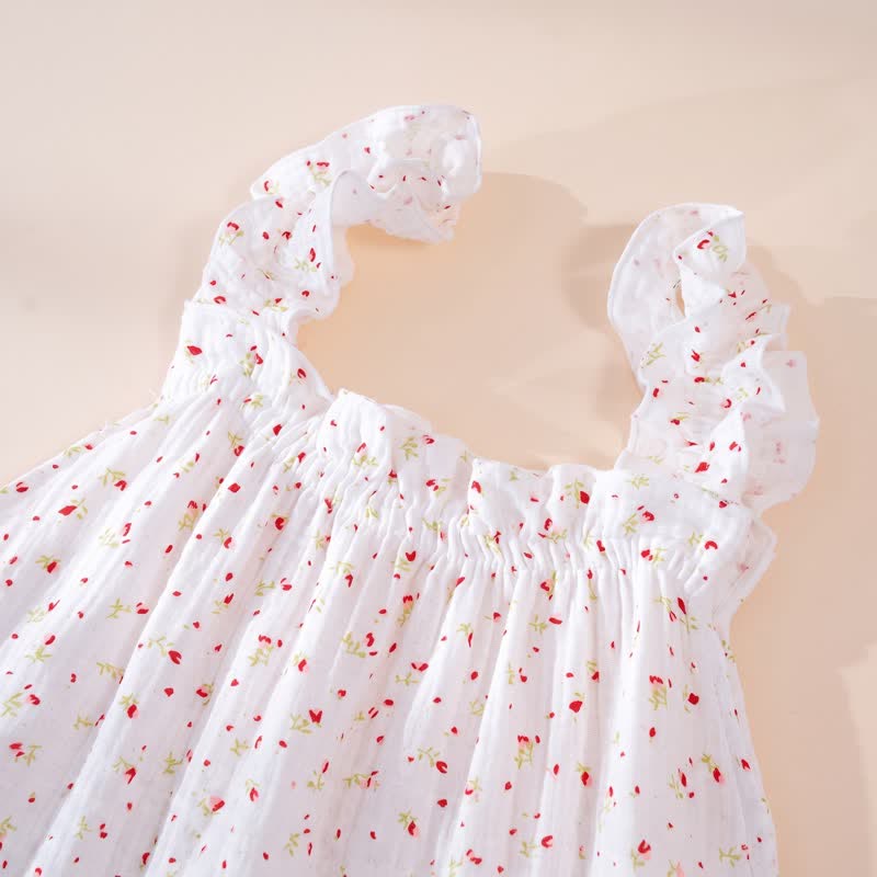 Cotton Floral Ruffle Strap Lounge Dress