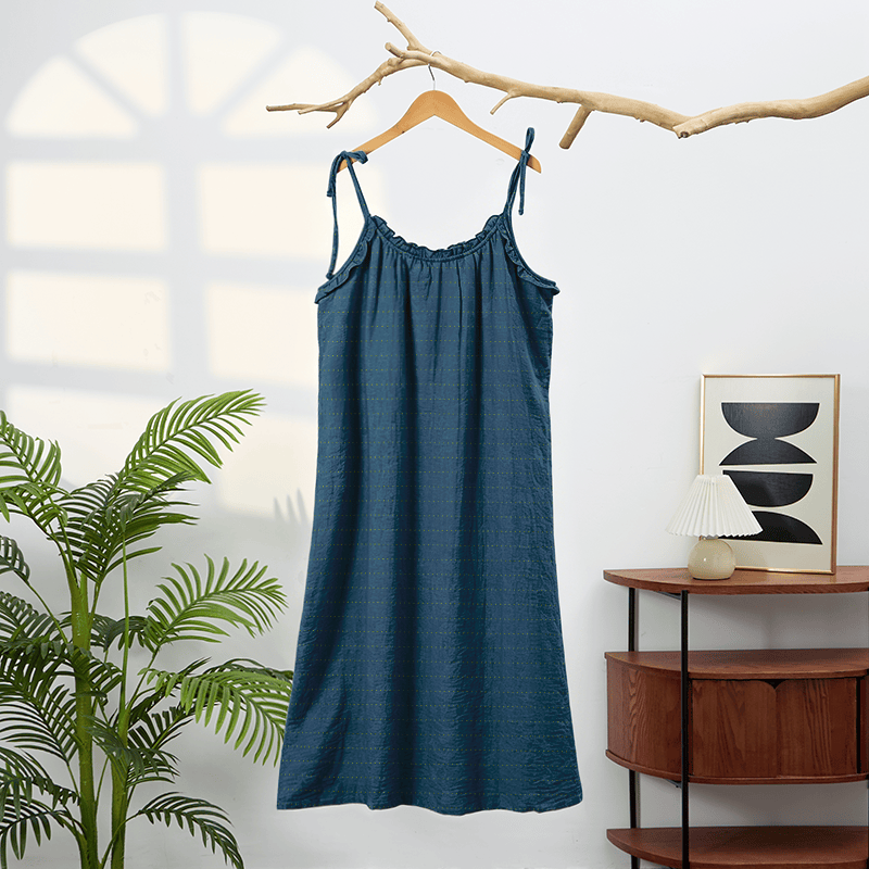 Sunwashed Solid Color Tie Strap Lounge Dress