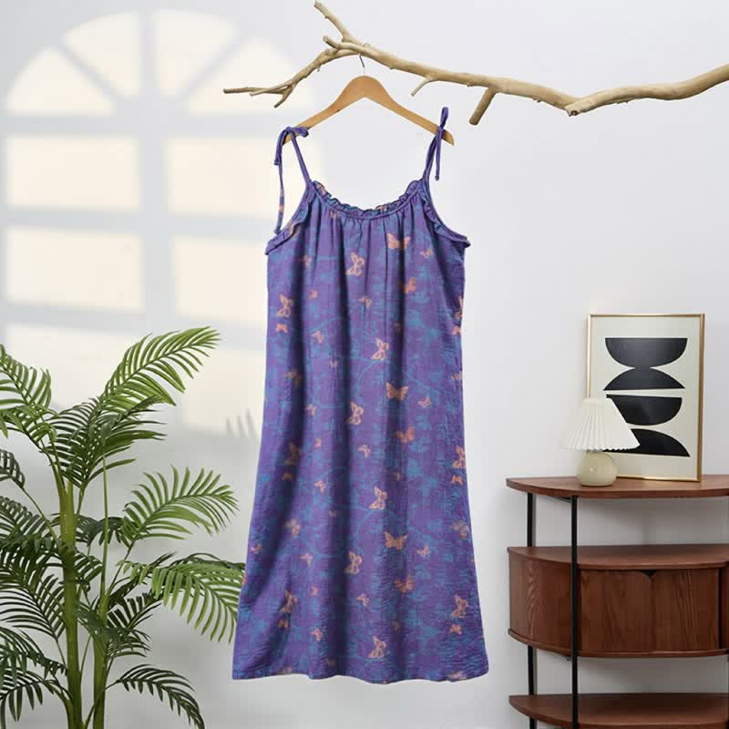 Butterfly Print Tie Strap Lounge Maxi Dress