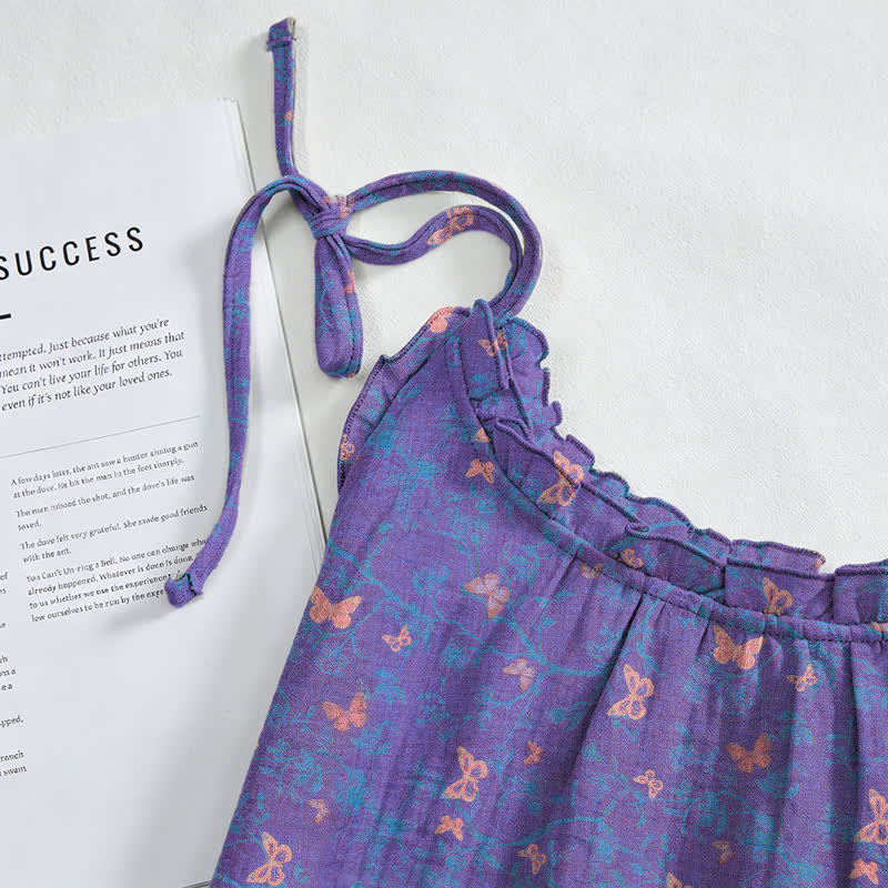 Butterfly Print Tie Strap Lounge Maxi Dress