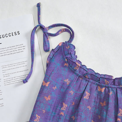 Butterfly Print Tie Strap Lounge Maxi Dress