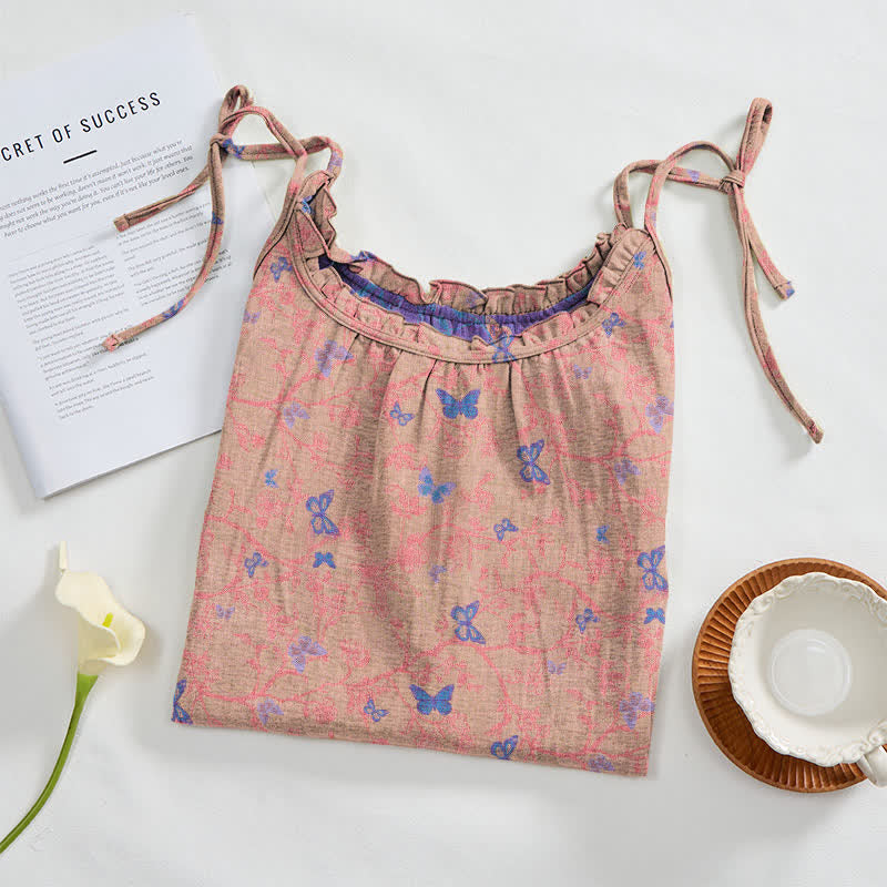 Butterfly Print Tie Strap Lounge Maxi Dress