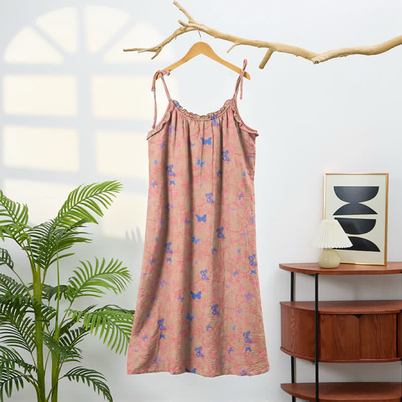 Butterfly Print Tie Strap Lounge Maxi Dress