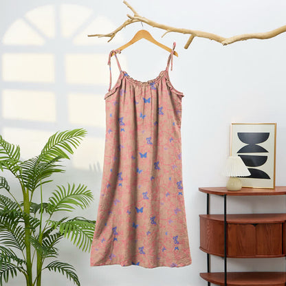 Butterfly Print Tie Strap Lounge Maxi Dress