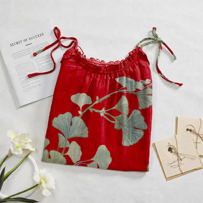 Botanical Leaf Tie Strap Maxi Lounge Dress