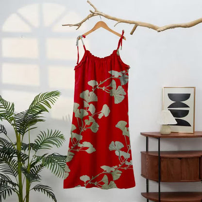 Botanical Leaf Tie Strap Maxi Lounge Dress