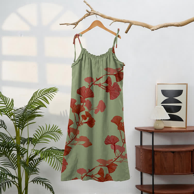Botanical Leaf Tie Strap Maxi Lounge Dress