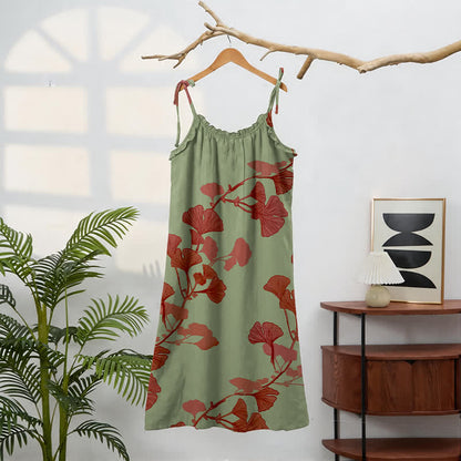Botanical Leaf Tie Strap Maxi Lounge Dress