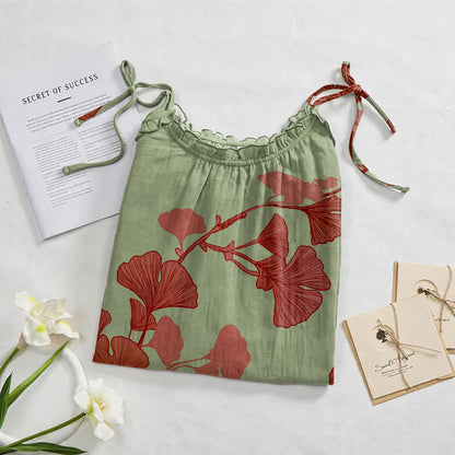 Botanical Leaf Tie Strap Maxi Lounge Dress
