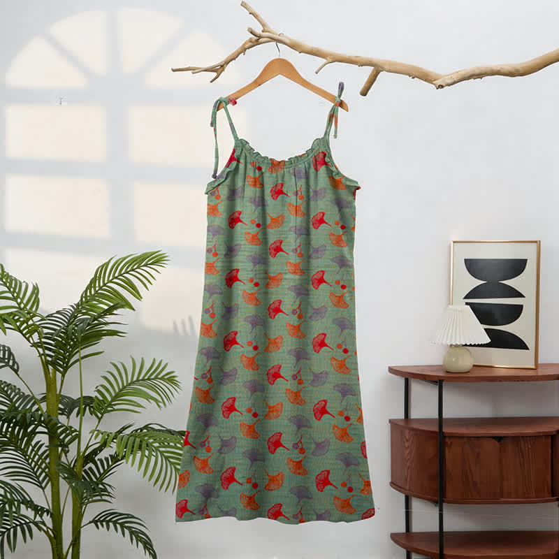 Ginkgo Floral Tie Strap Lounge Dress