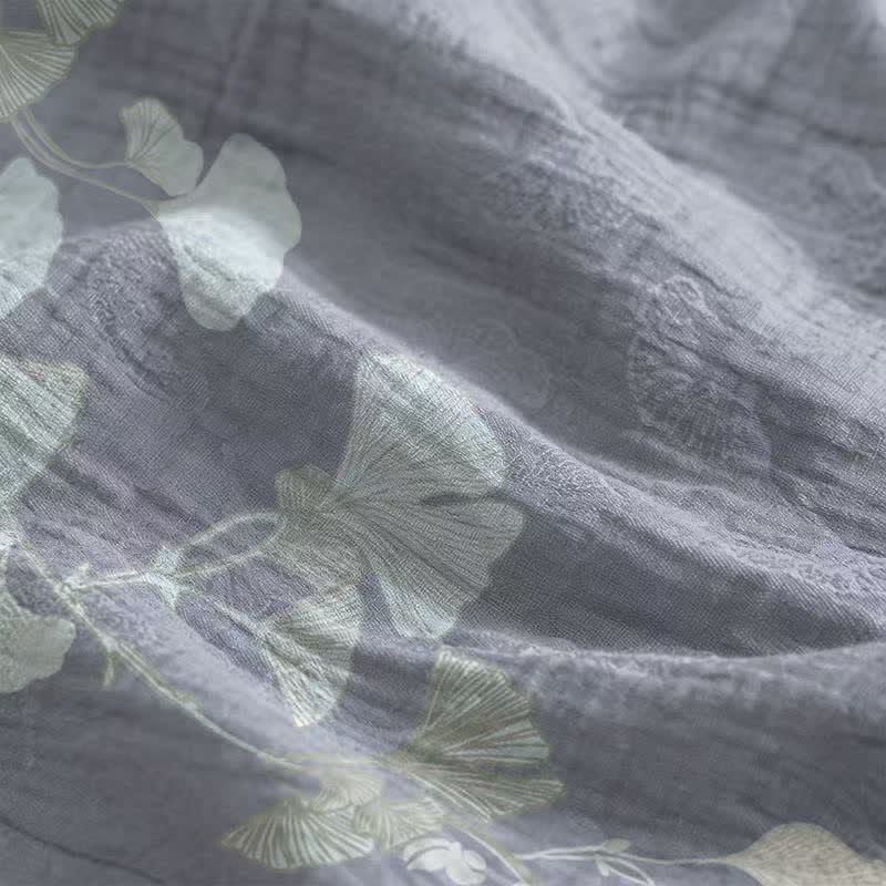 Ginkgo Leaf Tie Strap Cotton Lounge Midi Dress