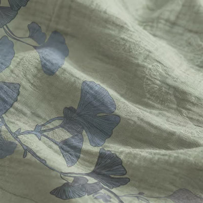 Ginkgo Leaf Tie Strap Cotton Lounge Midi Dress