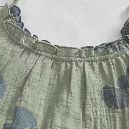 Ginkgo Leaf Tie Strap Cotton Lounge Midi Dress