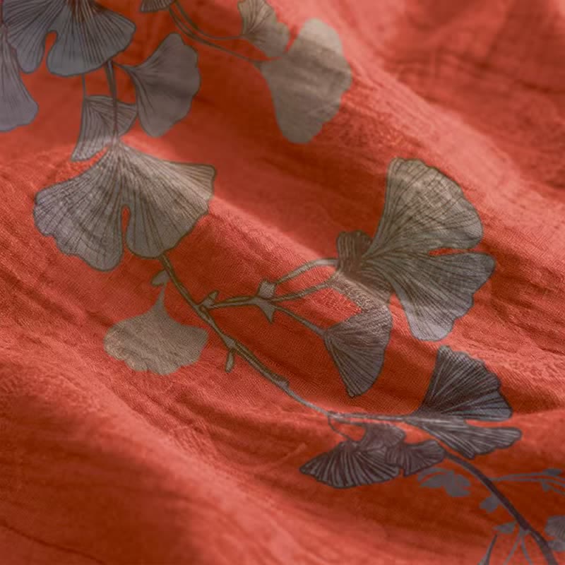 Ginkgo Leaf Tie Strap Cotton Lounge Midi Dress